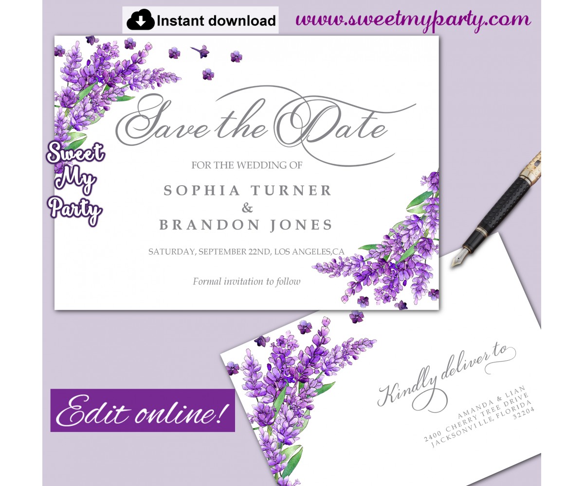 Lavender Save the Date card printable template,Save the Date card,(131)